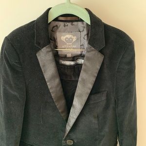 APPAMAN BLACK VELVET MOD SUIT WITH SATIN LAPEL